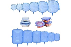 HSYTEK Lot de 12 couvercles en silicone extensibles, réutilisables, universels, extensibles, 2 moules en silicone, couvercles de yaourt, couvercles pour yaourt, bols, tasses, boîtes, bleus