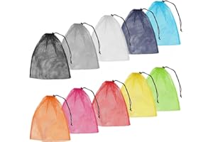 Geluode Nylon Mesh Bag,10 Pack Colorful Drawstring Mesh Stuff Sack 35x40 cm Multi Functional Storage Bag for Storage,Travel and Sports