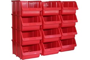 HERGESTELLT FÜR BAUPROFI 12x Profi Sichtboxen PP Größe 4 rot NEU Stapelbox Sicht-Lagerbox Boxen Sichtbox