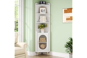 Tribesigns Corner Shelf with Door, 6 Tier Corner Storage Cabinet, 185 cm Tall Corner Display Rack, Ladder Shelf, Freestanding Corner Bookshelf for Living Room, Home Office, Kitchen, White