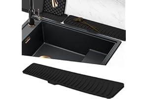 Volminex Alfombrilla para Fregadero Silicona, Alfombrilla de Grifo Estrecha, Antideslizante Protector Fregadero, Alfombrillas Escurreplatos para Proteger Encimera de Cocina y Baño (Negro, 60 cm)