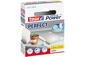 tesa extra Power Perfect - reparationstejp - vit, 2,75 m x 19 mm | Vävförstärkt tejp för pyssel, reparationer, fastsättning, förstärkning och märkning - för inomhus- och utomhusbruk