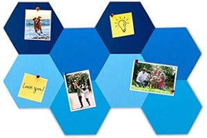 HULAVO Lot de 8 dalles hexagonales en feutre et liège, autocollantes, pour tableau d'affichage, bureau, école, maison, décoration murale, autocollants, mémos, photos(Bleu Dégradé)
