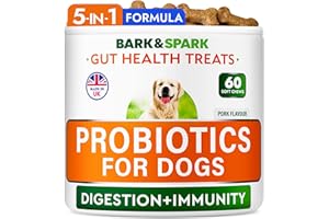 BARK&SPARK Advanced Dog Probiotics for Gut Health - Pre, Post & Probiotic Treats - Dogs Digestive Health Sensitive Tums Support - All Breeds & Ages - Probiotics for Dogs (60 Ct)