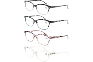 MODFANS Un Pack de Cuatro Gafas de Lectura 1.0 para Mujeres - Gafas para Presbicia,Buena Vision Ligeras Comodas,Vista de Cerca/Vista Cansada,Colores Negro-Azul-Rosa-Transparente