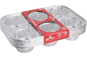 Euro Classic Pack of 7 Aluminium Foil Muffin Pans – Reusable and Disposable Muffin Foil Pans – 6 Slot Muffin Trays – Oven & Freezer Safe ~ Tin Size for Baking Cupcakes