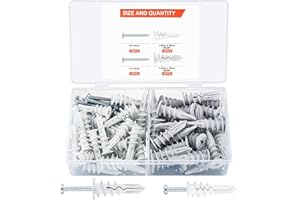 SYBDXJ Tacos de yeso con tornillos, tacos aislantes, 100 piezas de tacos plásticos para placas de yeso con tornillos de cabeza avellanada para fijación de placas de yeso sin necesidad de taladrar