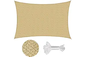 Sekey Toldo Vela de Sombra 2x3m Rectangular HDPE Prueba de Viento, Transpirable, Protección Rayos UV, para Terraza Patio Exteriores Jardín, con Ojales y Cuerdas de Fijación, Arena
