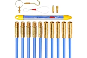4.88M (16') Cable Rods, Fiberglass Electrical Connectable Fish Tape Pull Kit with Various Accessories，1.6ft per Pole, 10 Poles by Poweka
