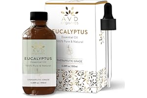AVD Organics Eucalyptus Essential Oil 100ml - 100% Pure and Natural for Aromatherapy Skin Home Diffusers Carrier Acetite De Limoncill, Bath, Steamroom, 3.38 fl. Oz