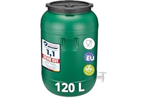 Garronda 120 litros con grifo Bidón de plástico, Barril alimentario en HDPE y sin BPA, depósito de agua, Barril universal de boca ancha, tonel de jardín, Contenedores de almacenamiento GD-0142, Verde