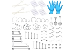 AceFun Professionellt piercingset för alla piercingar, 14G, , 18G, 20 g, öronpiercingnålar, rostfritt stål, näsa, septum