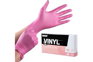 OKIAAS Pink Gloves M|Latex-Free Vinyl Gloves for Household, Food Handling, Lab Work and More|Medium,50 Counts/Box