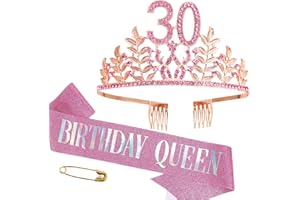 HPMAISON Birthday Sash and Tiara Girls Crown Women's Tiara Gifts Crown Birthday Queen Sash Crystal Rhinestone Headband Decoration for Women Birthday Party Supplies