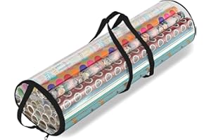 RAM ONLINE Ram® Red Christmas Cylinder Gift Wrap Storage Clear Bag Wrapping Paper Organiser Xmas Christmas Tidy – Stores Baubles Tinsels Lights Bows Heavy Duty Material