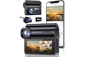 GKU 4K+1080P Dashcam Voiture Avant Arrière,5GHz WiFi GPS,Triple 2.5K+1080P+1080P Camera Voiture,Carte SD 32G,3.16“ Camera Embarquée Voiture,Vision Nocturne IR,Mode Stationnement,Enregistrement Boucle
