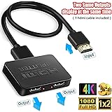 HDMI SPLITTER 1 in 2 out,4K HDMI SPLITTER for Dual Monitors,【Mirror Only,Not Extend】,1x2 HDMI SPLITTER for Full HD 1080P,3D,【Just Duplicate,Don't Provide 2 Different Outputs】- Sold by Feibest