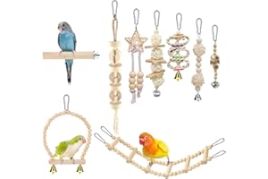 DHSWNNG 9 Stück Vogelspielzeug für Sittiche, Papageien Vogelkäfig Zubehör zum Aufhängen Vogel Spielzeug Aus Holz Wellensittiche Schaukel Papageienspielzeug Nymphensittiche Kauspielzeug