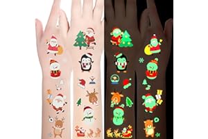 CHAWONER Leuchtend Weihnachten Tattoo, 120 Stück Leuchten im Dunkeln Temporäre Aufkleber für Kinder, Jungen, Mädchen - Weihnachtsdeko Party Favors und Geschenke