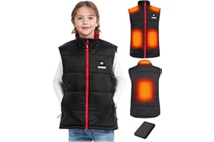 CYCYHEAT Gilet Chauffant Enfant avec Batterie 7,4V 10000mAh – Veste Chauffante Légère Matelassée pour Filles et Garçons avec Technologie de Chauffage Améliorée