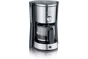 SEVERIN Cafetière Filtre avec réglage de l'arôme, 1 000 W, 1,4L, Jusqu'à 10 tasses, Porte-filtre amovible, Système anti-goutte, Inox / Noir, KA 4825