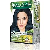 SEA COLOR Amonyaksız, Vegan, Doğal, Besleyici Kalıcı Sa&ccedil; Boyası%100 Beyaz Kapama (1 PAKET 2 x 50 ml Boya & OKSİDAN) (Mavi Siy