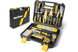 ENVENTOR Walizka na narzędzia, 108-elementów zestaw narzędzi domowych, wypełniony, skrzynka narzędziowa z zestawem śrubokrętów, młotkiem, szczypcami i zestawem kluczy nasadowych z grzechotką, żółta