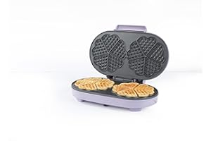 Giles & Posner Double Heart Waffle Maker - 34cm Aluminium Non-Stick Plates, PFAS-Free, Adjustable Temperature Dial, Power/Ready Indicator Lights, 1400 W, Purple, Sorbet Collection