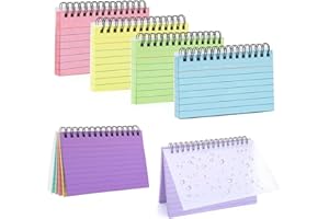 KECOLNA 6 Packs Coloured Index Cards, 300 Sheets Spiral Bound Mini Notebooks Flash Cards, Lined Index Cards with Protective Covers, Record Cards for Office, School, Home Note Taking(5x3 in)