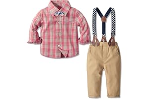 Yilaku Ensemble 4 pièces de vêtements pour petit garçon avec pantalon bretelles chemise et nœud papillon