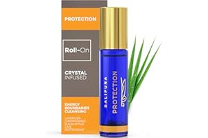 BALIPURA Aura Roll-On para "Protección" con bola cristal de Ojo de Tigre, aceites esenciales puros de lavanda, limón, menta y lemongrass y cristales sueltos adentro, Hecho a mano en Bali, 8 ml