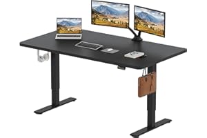 SANODESK Bureau Assis Debout Électrique 160 x 60cm, Bureau Debout Réglable en Hauteur avec Crochet/Porte-Bouteille Fonction Mémoire, Noir