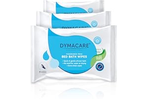 DYMACARE Unfragranced Bed Bath Wipes | Premium Unscented Skin Cleansing Shower Wipes for Adults and Elderly | No Water Microwaveable Body Wet Wipes with Aloe Vera | 3 Packs (24 wipes in total)