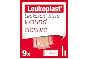 Leukoplast Leukosan Strip - Sterile Wound Closure Strips with Rounded Edges - Flexible and Breathable, First-aid Plasters for Superficial Cuts and Incisions – Tan – 2 Assorted Sizes – Box of 9