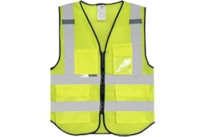 Salzmann Warnweste - Hergestellt mit 3M Reflektierendem Material - Mit 4 Vordertaschen und Reißverschluss