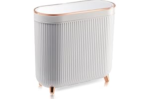 SULIFEEL Bathroom Trash Can with Lid 3.2 Gallon/12L Waterproof Garbage Can Plastic Kithen Bin, Slim for Small Spaces, Bathroom, Kitchen, Office-White