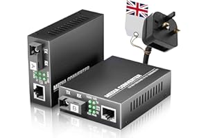 Elfcam-2-Pack Gigabit Fibre Media Converter, SFP 1.25G Included, SC Single-Mode, 10/100/1000Mbps RJ45 Ethernet to Fibre, Up to 20KM, Plug & Play, SC Ports, CAT5-8 Compatible,1 RJ45 Port+1 RJ45 Port