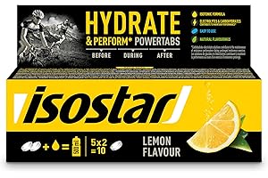 ISOSTAD Isostar Hydrate & Perform Powertabs Citron – Pastilles Effervescentes Boisson Isotonique Sport, Électrolyte Hydratation Running/Vélo, Source Vitamines C, E, B1, Faible Sucre, Tube 10 Tablettes, 120g