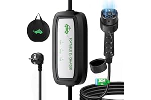 Evjuicion Cargador Coche electrico,[10M,16A/3.68kw],Cable de Recarga para Coche eléctrico,indicador LED,con Bolsa de almacenaje,EV Cargador Tipo 2 Portátil,enchufar y Cargar Compatible EV/PHEV