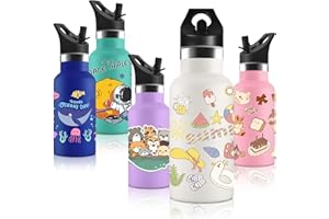 VIKASTAR Vikaster Botella agua Acero Inoxidable con Tapa de Popote y asa, Botella Agua Niños, Sin BPA, 350ml，Botella Termica Reutilizable, para Adultos, Niños, Escuela, Ciclismo, Gym, Deportiva