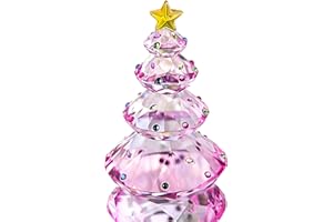 ‎HDCRYSTALGIFTS HDCRYSTALGIFTS Kristall-Weihnachtsbaum-Figur Glas Briefbeschwerer Tischornament Weihnachtsfeiertag Kreatives Geschenk (Rosa)