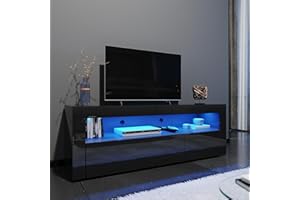 ELEGANT 1200mm LED Light TV Cabinet Modern Black High Gloss TV Stand with Ambient Lights for Bedroom Living Room with Ample Storage Furniture for 32 40 43 50 inch 4k TV