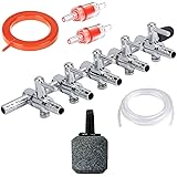 DESPACITO® Aquarium Silicone Airline 5 Meter Tubes Soft Hose, Stainless Steel Air Flow Splitter Control Valves, 2 Check Valves, 2 Air Stones for Fish Tank, Air Pump Accessories(6pcs)