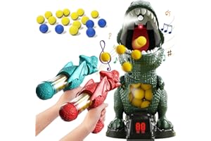 HPYSHP Dinosaur Shooting Toy for Boys Girls, Movable Target Shooting Game with 2 Air Pump Launcher, 48 Foam Balls, LCD Score Record, Spray Effect & Sound, Enhancing Hand-Eye Coordination Toys Gift (B)