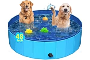 TESIN Foldable Dog Pool, Hard Plastic Dog Swimming Pool, Collapsible Pet Pool, Potable Outdoor Pet Bathing Tub for Small or Medium Dogs and Cats (Blue, 120 x 30cm)