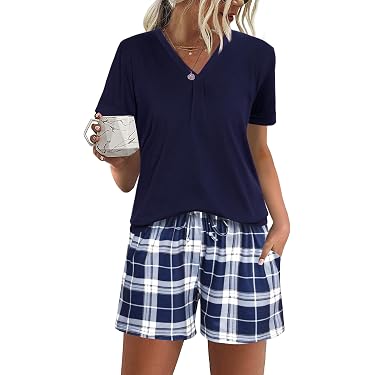 Pyjama Femme En Coton Pyjama Femme été - Haut Manches Courtes Pantalon 3/4 - Coton élastique - Confortable Et Léger Ensemble Pyjama Confort