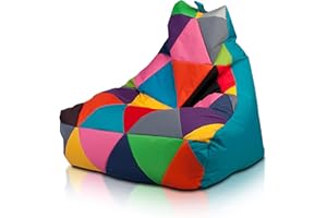 ‎ECOPUF Ecopuf | Sitzsack Keiko Patchwork Größe S - Basic Indoor/Outdoor Pouf HellBlaue - Sitzpouf Schmutzabweisend und Reißfest - Polystyrolpolsterung - Gaming Sitzsack mit Doppelreißverschluss und Griff