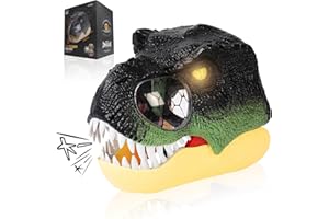 Jirmerp Máscara de Dinosaurio,Máscara de Dinosaurio de Halloween de los ojos Brillan y Contienen sonidos rugientes Cosplay Fiesta Máscara de dinosaurio realista