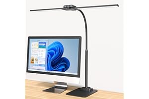 KableRika Lampe de Bureau LED avec Métal Base: Double Tête, Grande Lampe Bureau design, réglage intensité, lumiere bureau protection des yeux pour ecran pc, dessin, deux bureaux, puzzle - Noir