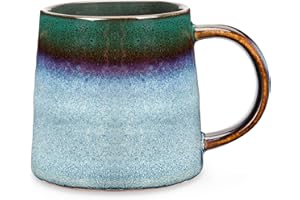 SECELES 400ml Duży Ceramiczny Kubek do Kawy z Dużym Uchwytem, 14oz Ręcznie Robiony Porcelanowy Kubek do Herbaty do Biura i Domu, Bezpieczny w Kuchence Mikrofalowej i Zmywarce (Atrament Zielony)